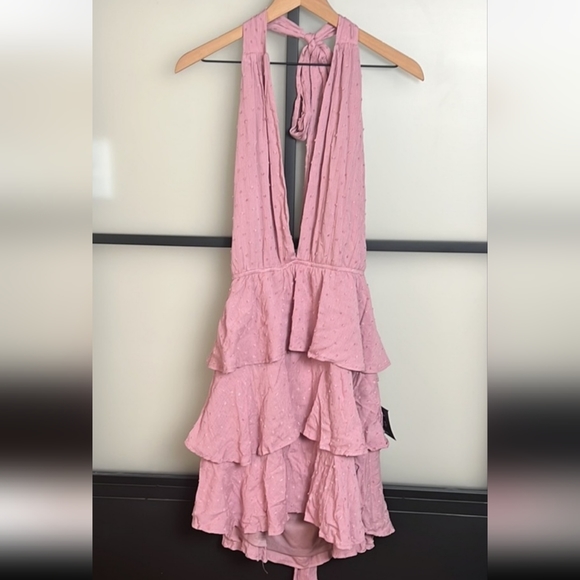 LULU'S Swiss dot mauve halter mini dress - Picture 3 of 7